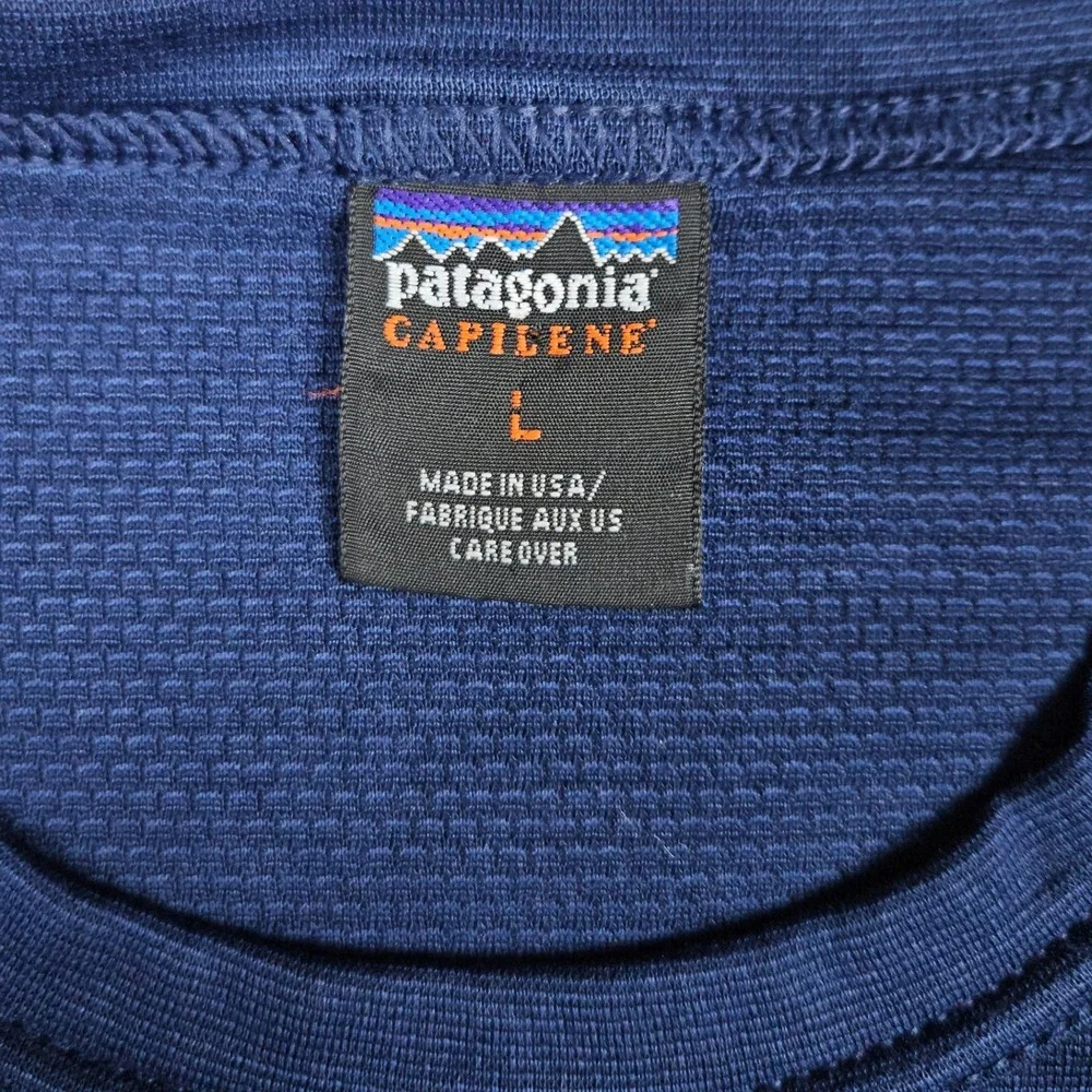Patagonia‎ Mens Large Blue Capilene Long Sleeve Shirt Base Layer Hiking Thermal